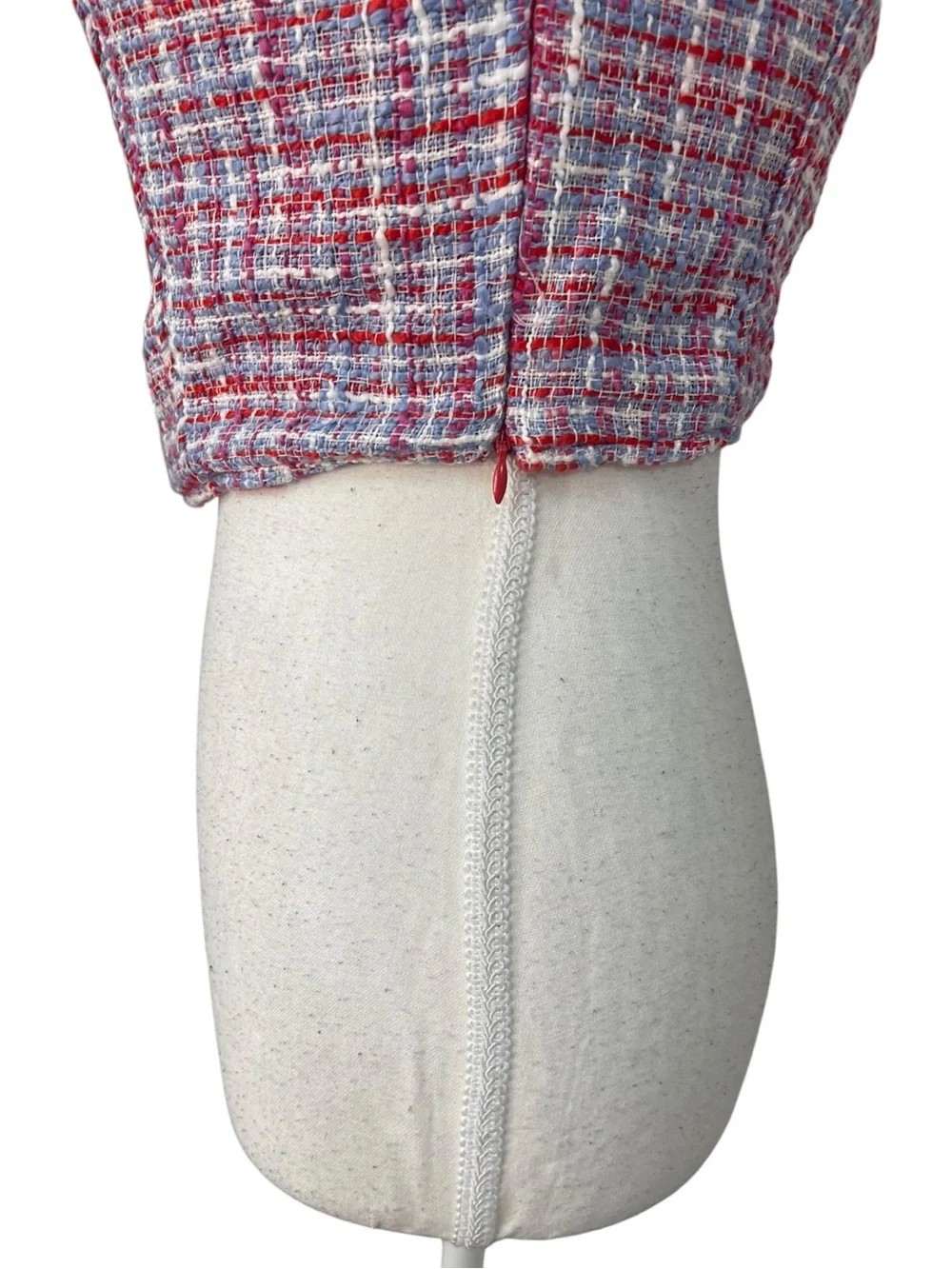 Zara Tweed Corset Crop Top with Pearl Straps Red Blue